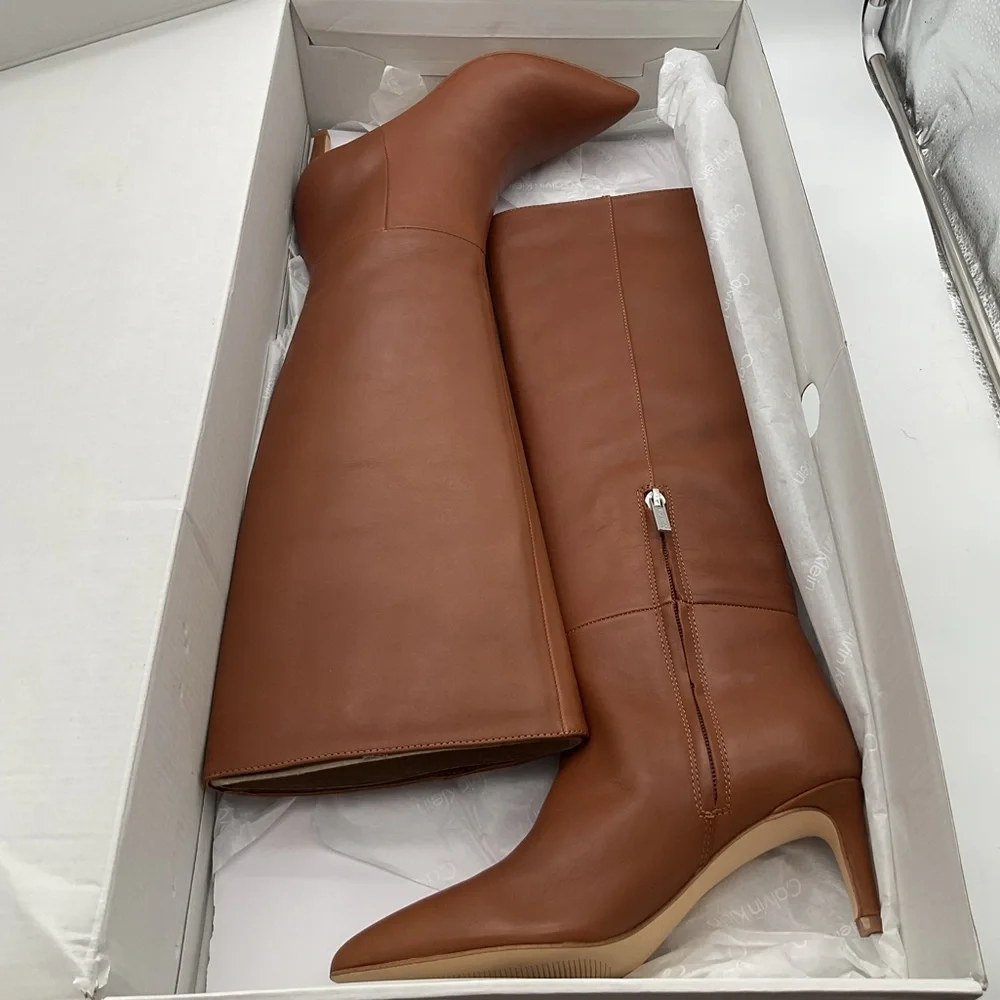 Calvin Klein Garray Womens' Leather Boots, Light Brown Leather‎ 230 Size 5 M